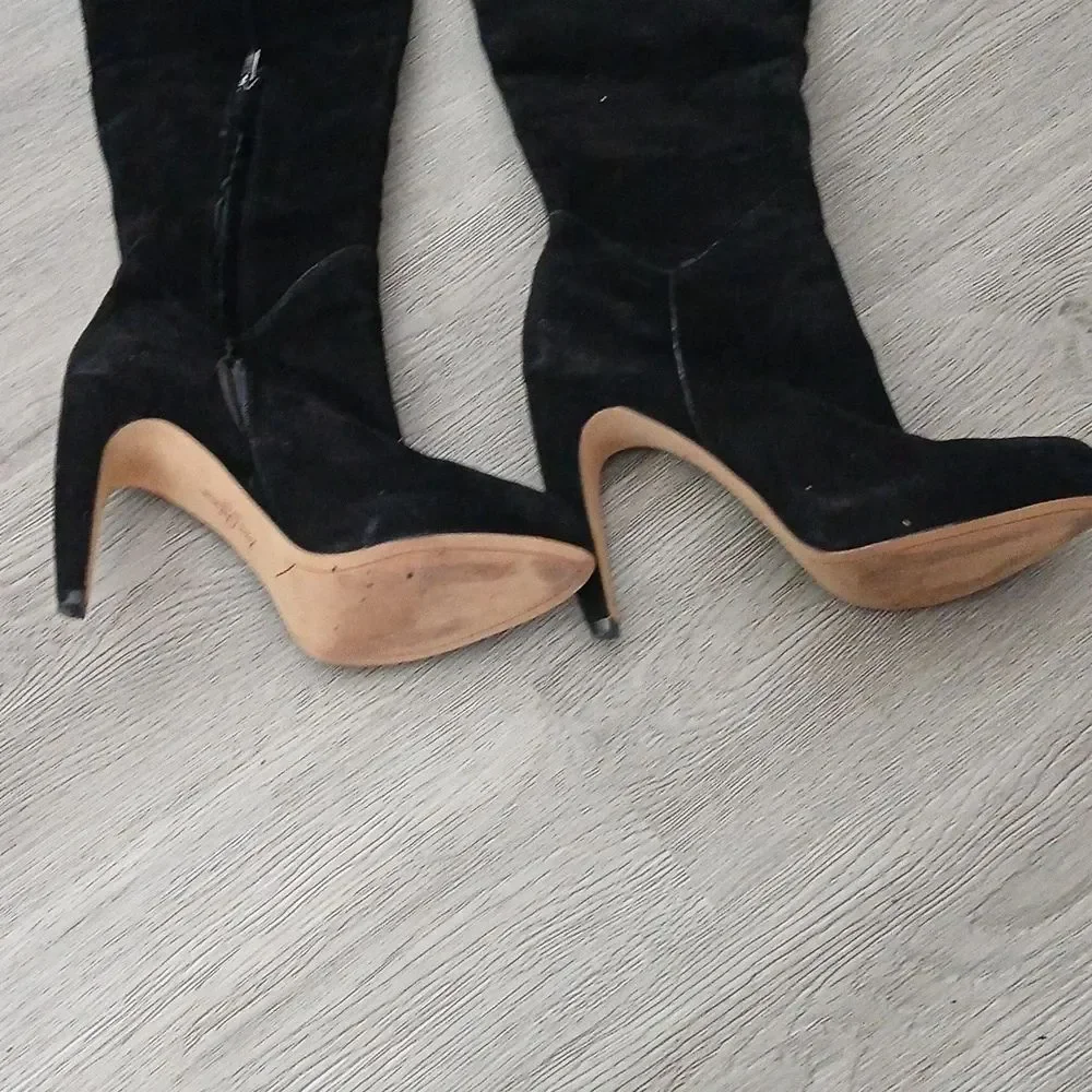 Sam Edelman super soft suede over the knee black heeled boots Sz 9.5